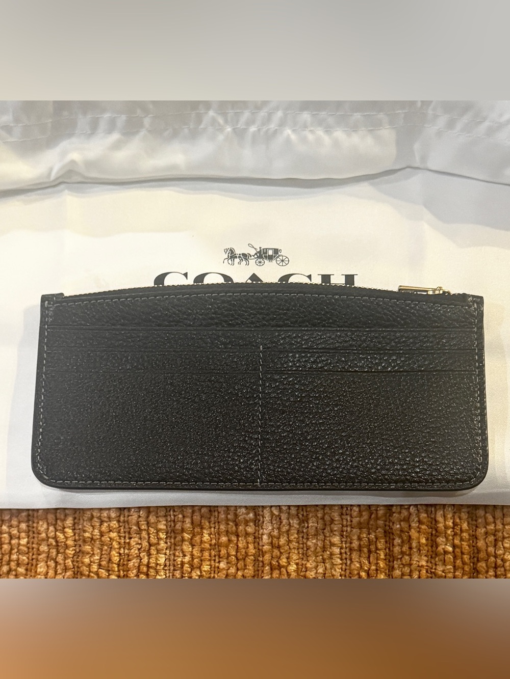 Coach Black Pebble Leather Card Zip Wallet